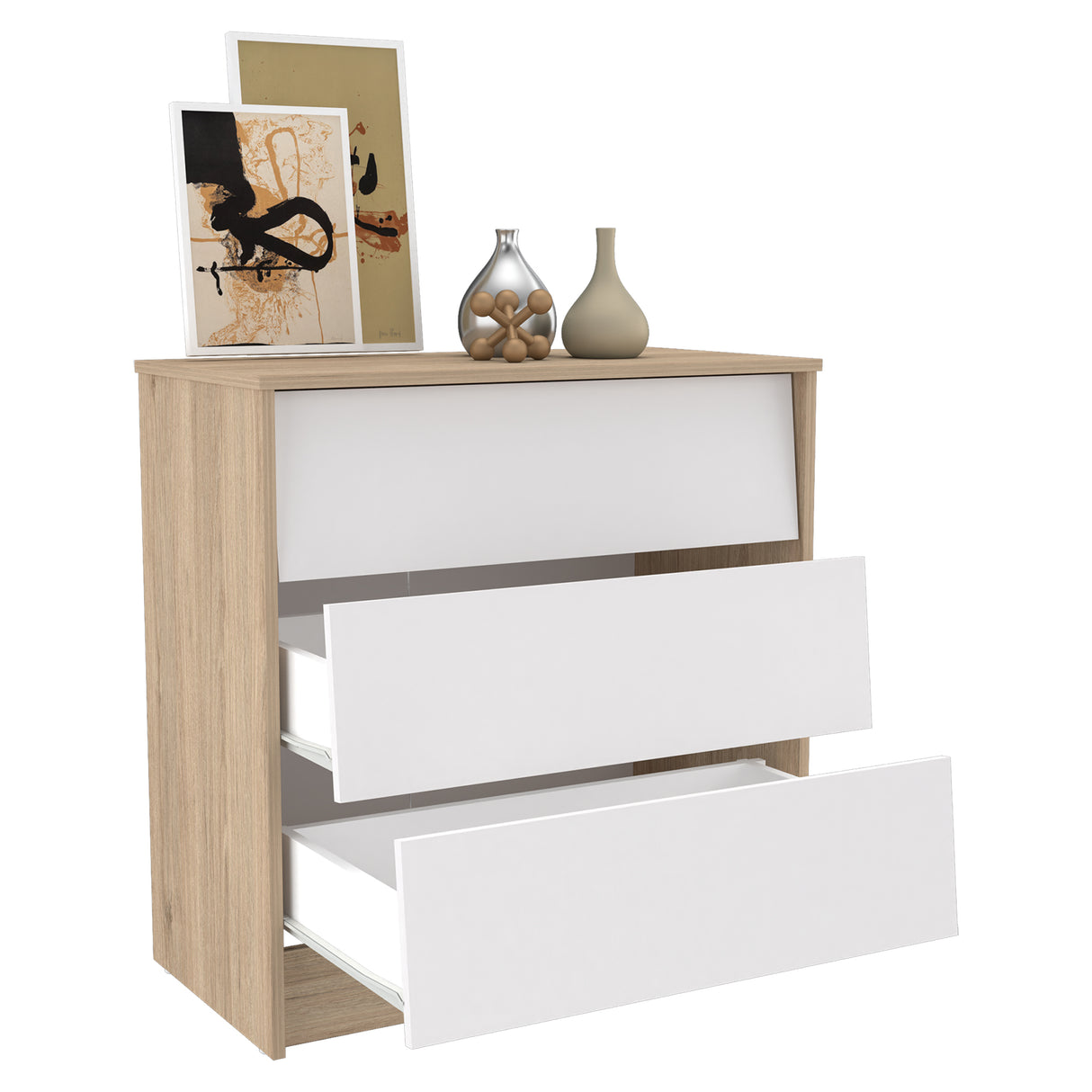 Cómoda Arena y Blanco 76x79cm con Tres Cajones - CAJONERAS Y COMODAS | Bylmo