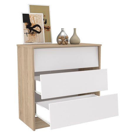 Cómoda Arena y Blanco 76x79cm con Tres Cajones - CAJONERAS Y COMODAS | Bylmo