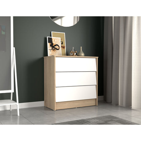 Cómoda Arena y Blanco 76x79cm con Tres Cajones - CAJONERAS Y COMODAS | Bylmo