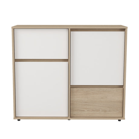 Cómoda Arena y Blanco 110x93cm con Dos Cajones y con Patas - CAJONERAS Y COMODAS | Bylmo
