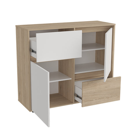 Cómoda Arena y Blanco 110x93cm con Dos Cajones y con Patas - CAJONERAS Y COMODAS | Bylmo
