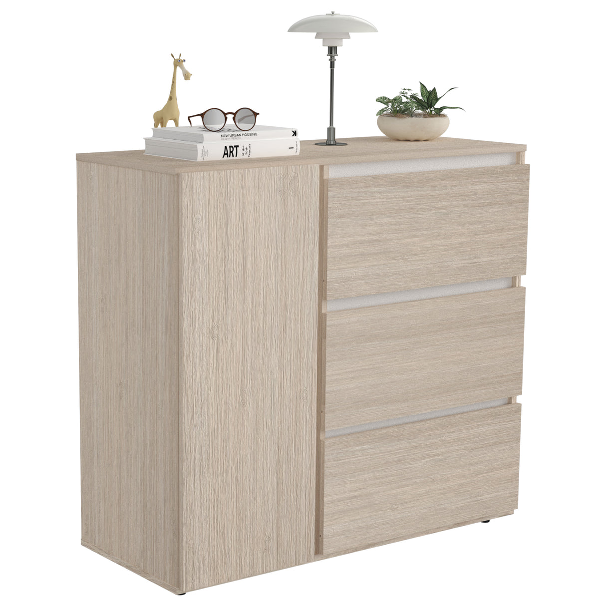 Cómoda Arena y Blanco 100x91cm con Tres Cajones y con Patas - CAJONERAS Y COMODAS | Bylmo