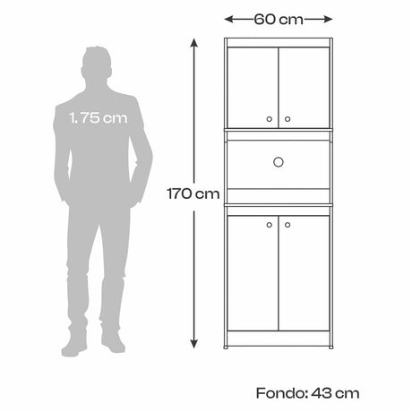 Alacena Blanco y Tribeca 60x170cm sin Cajones y con Espacio para Microondas - ALACENAS Y MUEBLES MICROONDAS | Bylmo