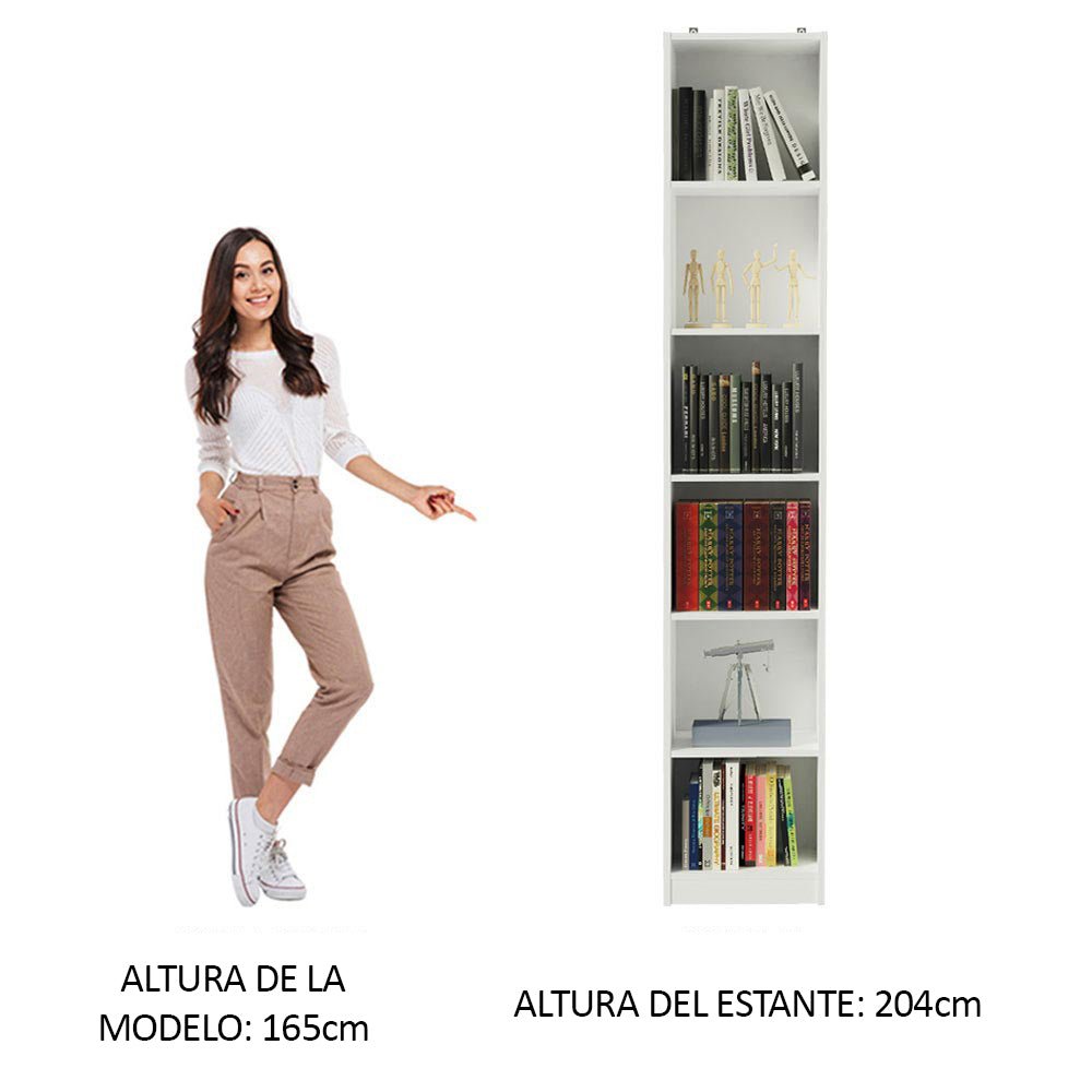 Estantería Blanco 37x204cm con Seis Compartimientos - BIBLIOTECAS Y ESTANTERIAS | Bylmo