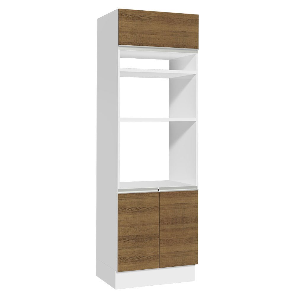 Módulo Para Microondas Glamy Blanco y Marron 70x225cm con Tres Puertas - ALACENAS Y MUEBLES MICROONDAS | Bylmo