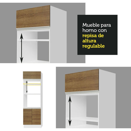 Módulo Para Microondas Glamy Blanco y Marron 70x225cm con Tres Puertas - ALACENAS Y MUEBLES MICROONDAS | Bylmo