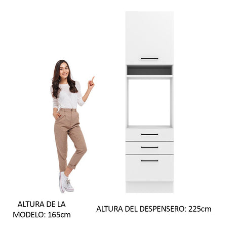 Mueble Microondas Agata Blanco 60x225cm con Tres Cajones y con Patas - ALACENAS Y MUEBLES MICROONDAS | Bylmo