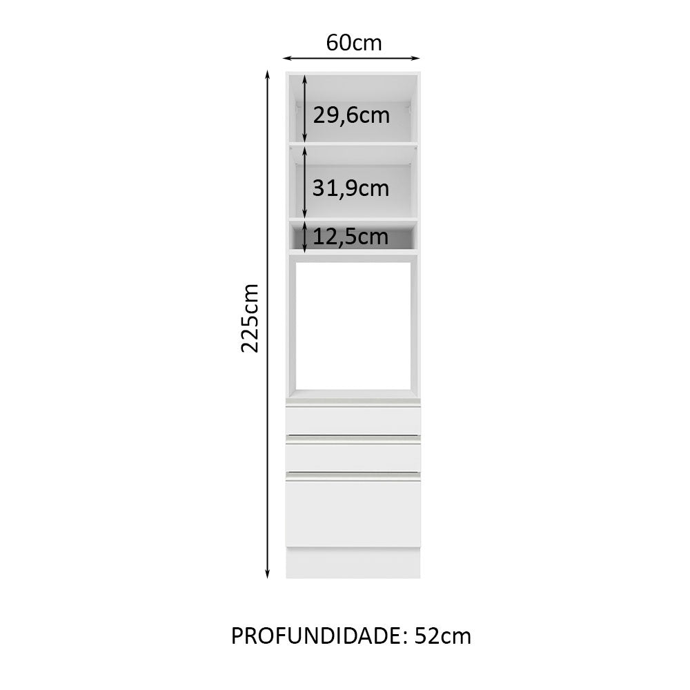 Mueble Microondas Glamy Blanco 60x225cm con Tres Cajones y con Patas - ALACENAS Y MUEBLES MICROONDAS | Bylmo