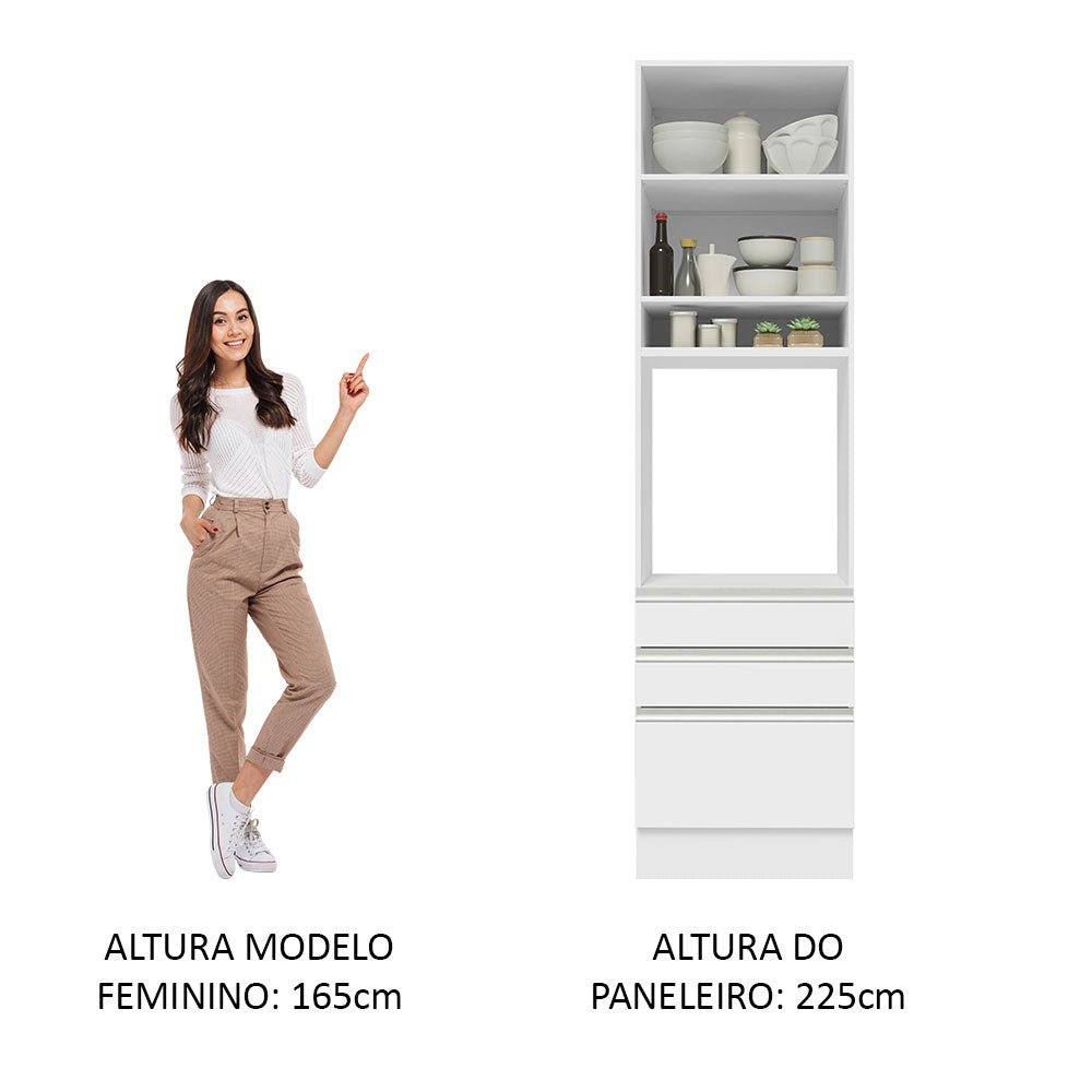 Mueble Microondas Glamy Blanco 60x225cm con Tres Cajones y con Patas - ALACENAS Y MUEBLES MICROONDAS | Bylmo