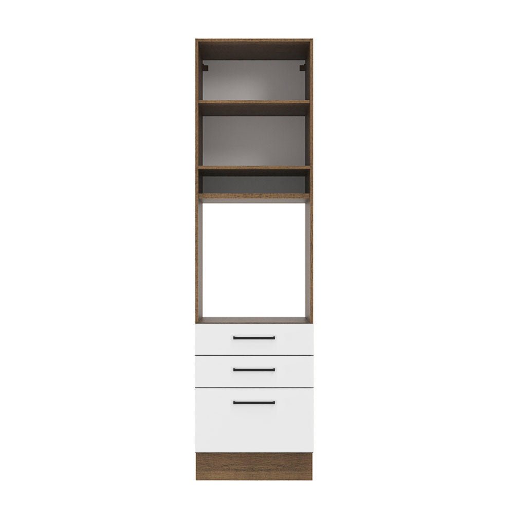 Mueble Microondas Agata Marron y Blanco 60x225cm con Tres Cajones y con Patas - ALACENAS Y MUEBLES MICROONDAS | Bylmo