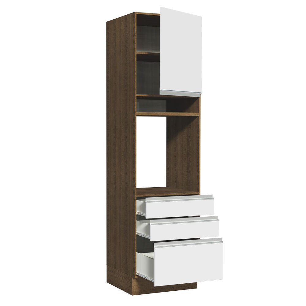 Mueble Microondas Glamy Marron y Blanco 60x225cm con Tres Cajones y con Patas - ALACENAS Y MUEBLES MICROONDAS | Bylmo