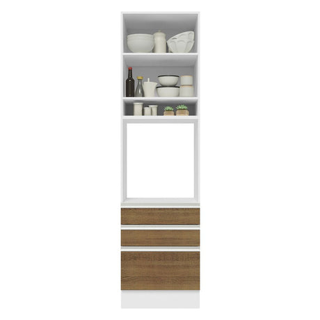 Mueble Microondas Glamy Blanco y Marron 60x225cm con Tres Cajones y con Patas - ALACENAS Y MUEBLES MICROONDAS | Bylmo
