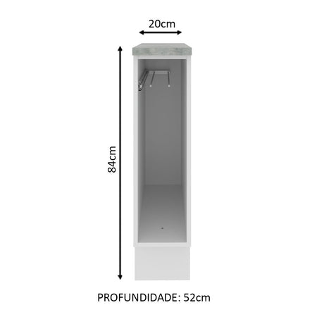 Mueble Auxiliar de Cocina Glamy Blanco 20x84cm con Patas y Mesón de Madera - BARRAS Y MUEBLES AUXILIARES | Bylmo