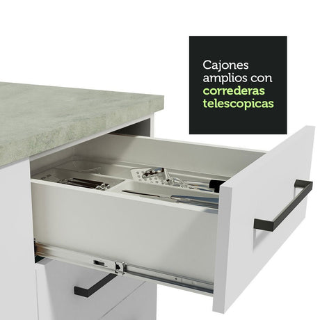 Set X 2 Muebles Inferiores de Cocina Agata Blanco 200x84cm sin Mesón sin Estufa y con Tres Cajones - MUEBLES INFERIORES DE COCINA | Bylmo
