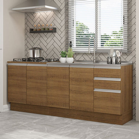 Set X 2 Muebles Inferiores de Cocina Glamy Marron 200x84cm sin Mesón sin Estufa y con Tres Cajones - MUEBLES INFERIORES DE COCINA | Bylmo