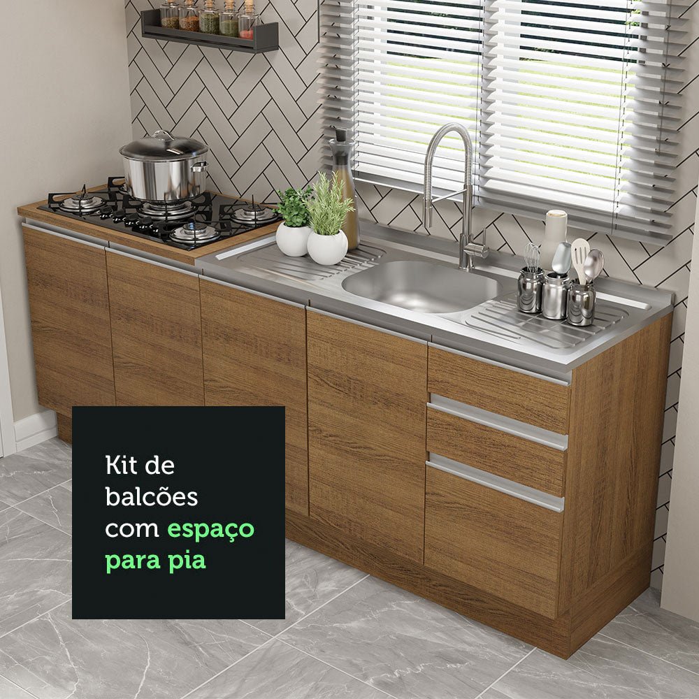 Set X 2 Muebles Inferiores de Cocina Glamy Marron 200x84cm sin Mesón sin Estufa y con Tres Cajones - MUEBLES INFERIORES DE COCINA | Bylmo