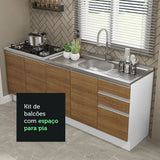 Set X 2 Muebles Inferiores de Cocina Glamy Blanco y Marron 200x84cm sin Mesón sin Estufa y con Tres Cajones - MUEBLES INFERIORES DE COCINA | Bylmo