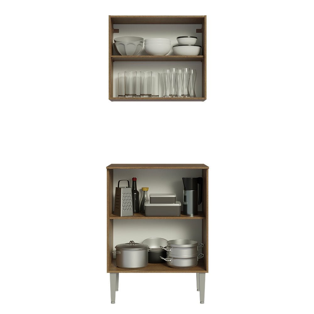 Cocina Emily Marron 64x186cm con Mesón de Madera y sin Estufa - COCINAS | Bylmo