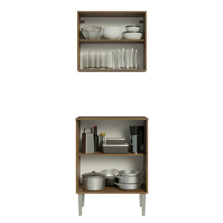 Cocina Emily Marron 64x186cm con Mesón de Madera y sin Estufa - COCINAS | Bylmo