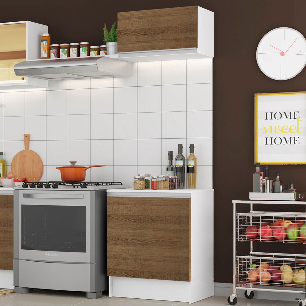 Cocina Topazio Blanco y Marron 60x210cm con Mesón de Madera y sin Estufa - COCINAS | Bylmo