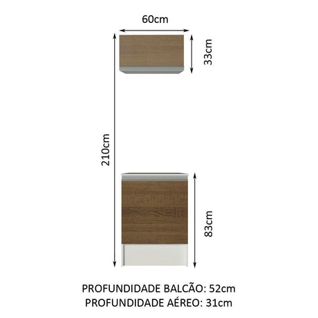 Cocina Topazio Blanco y Marron 60x210cm con Mesón de Madera y sin Estufa - COCINAS | Bylmo