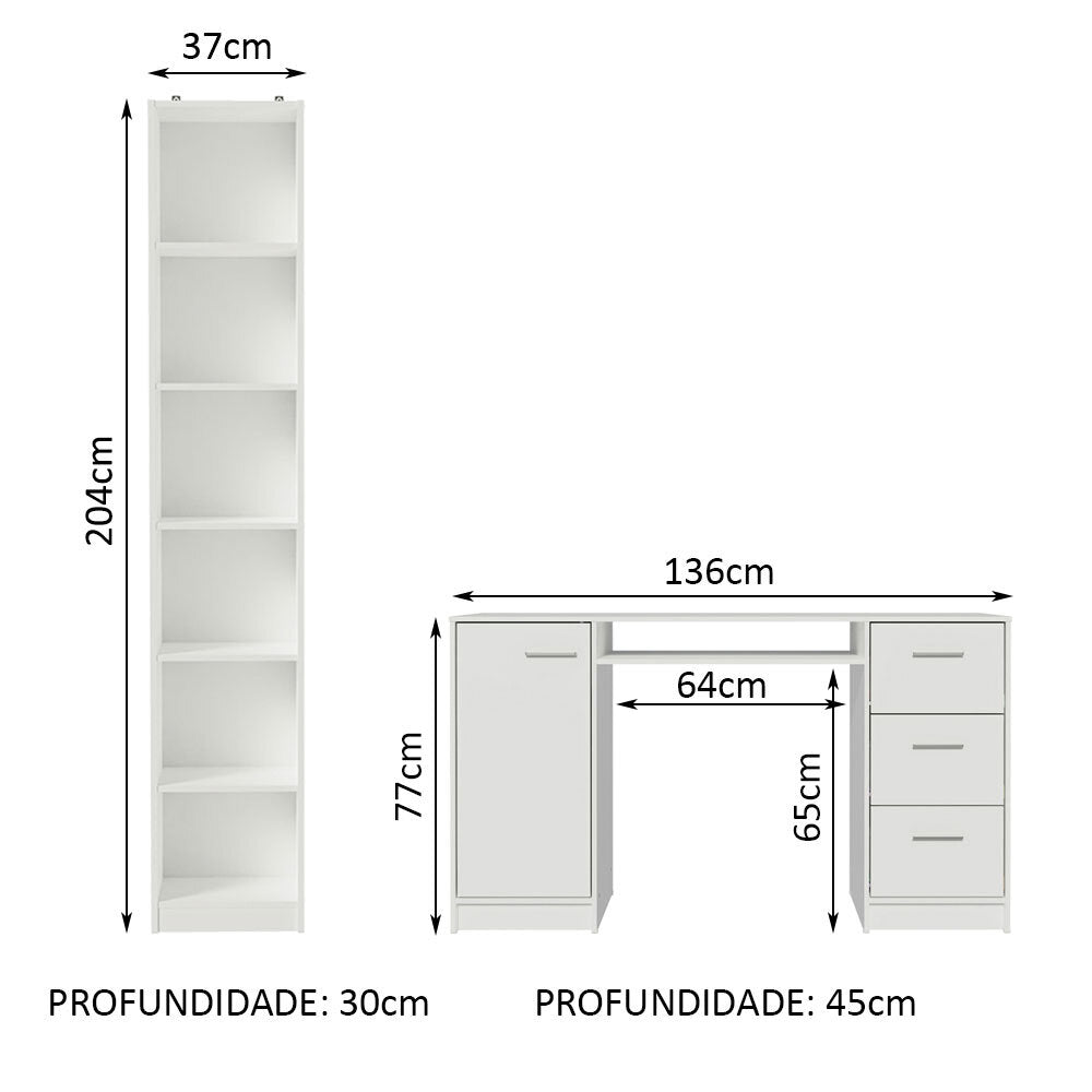 Combo Escritorio y Biblioteca Alaska Blanco 173x204cm con Tres Cajones y con Archivador - ESCRITORIOS | Bylmo