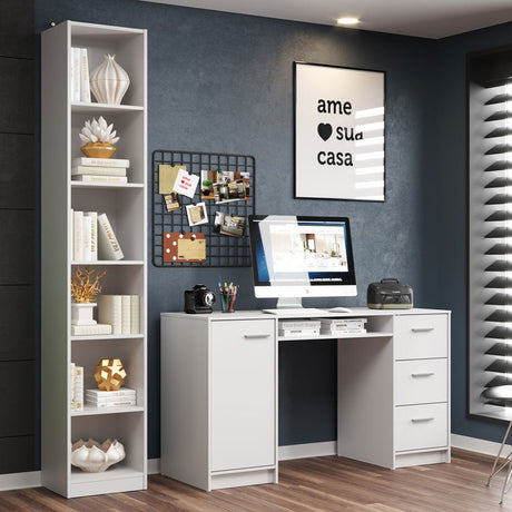 Combo Escritorio y Biblioteca Alaska Blanco 173x204cm con Tres Cajones y con Archivador - ESCRITORIOS | Bylmo