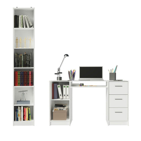 Combo Escritorio y Biblioteca Alaska Blanco 173x204cm con Tres Cajones y con Archivador - ESCRITORIOS | Bylmo