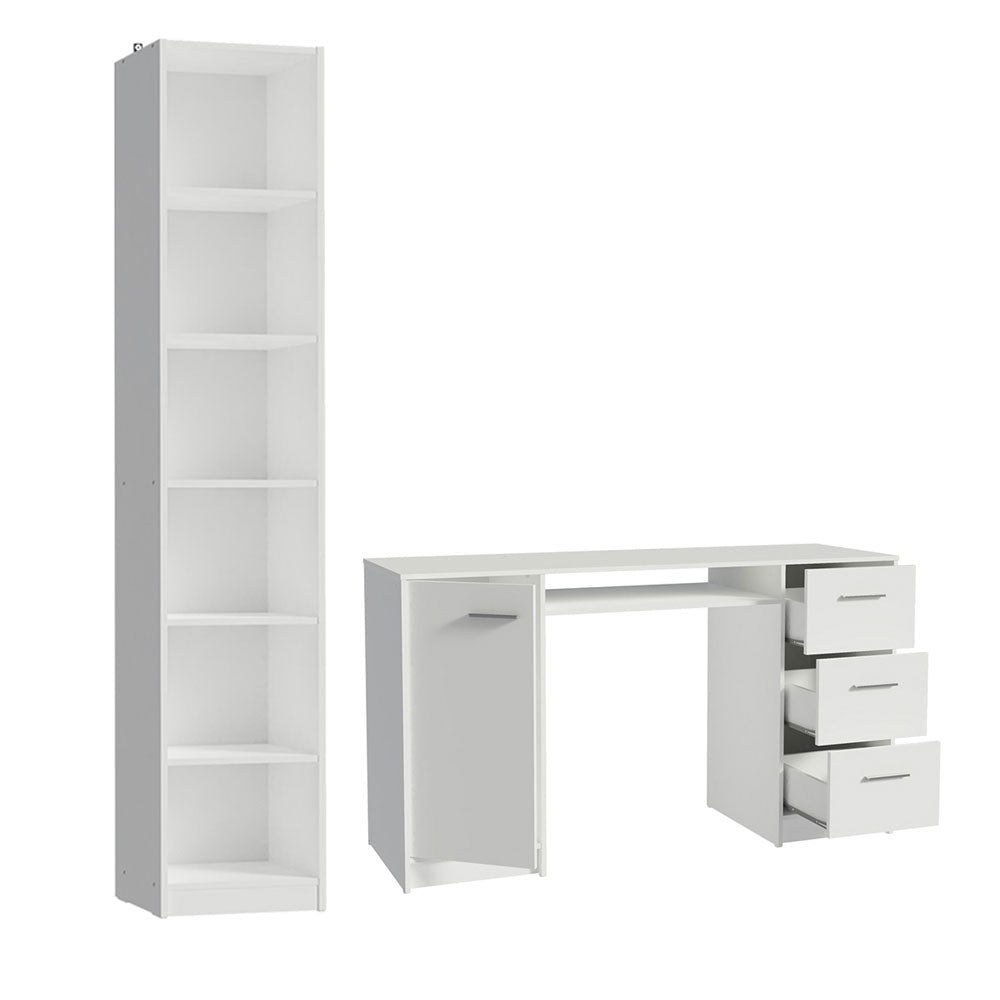 Combo Escritorio y Biblioteca Alaska Blanco 173x204cm con Tres Cajones y con Archivador - ESCRITORIOS | Bylmo