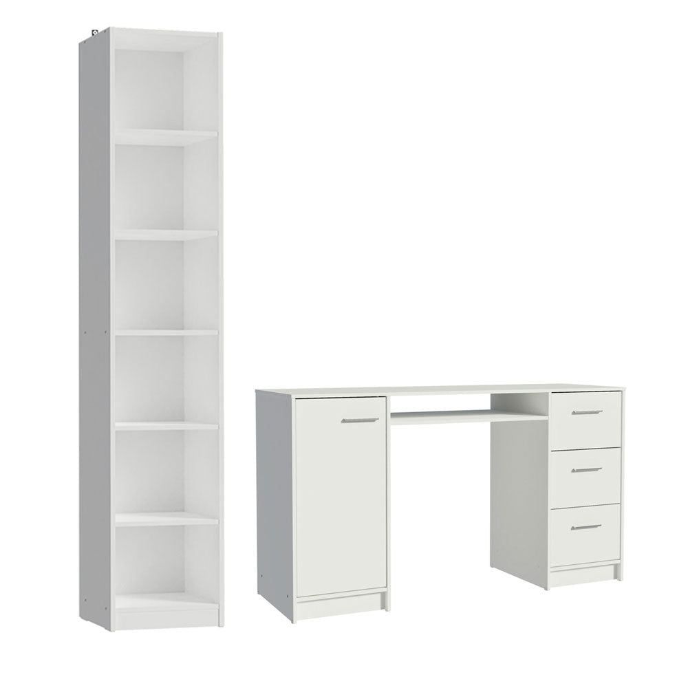 Combo Escritorio y Biblioteca Alaska Blanco 173x204cm con Tres Cajones y con Archivador - ESCRITORIOS | Bylmo