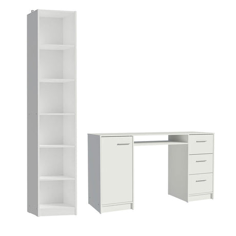 Combo Escritorio y Biblioteca Alaska Blanco 173x204cm con Tres Cajones y con Archivador - ESCRITORIOS | Bylmo