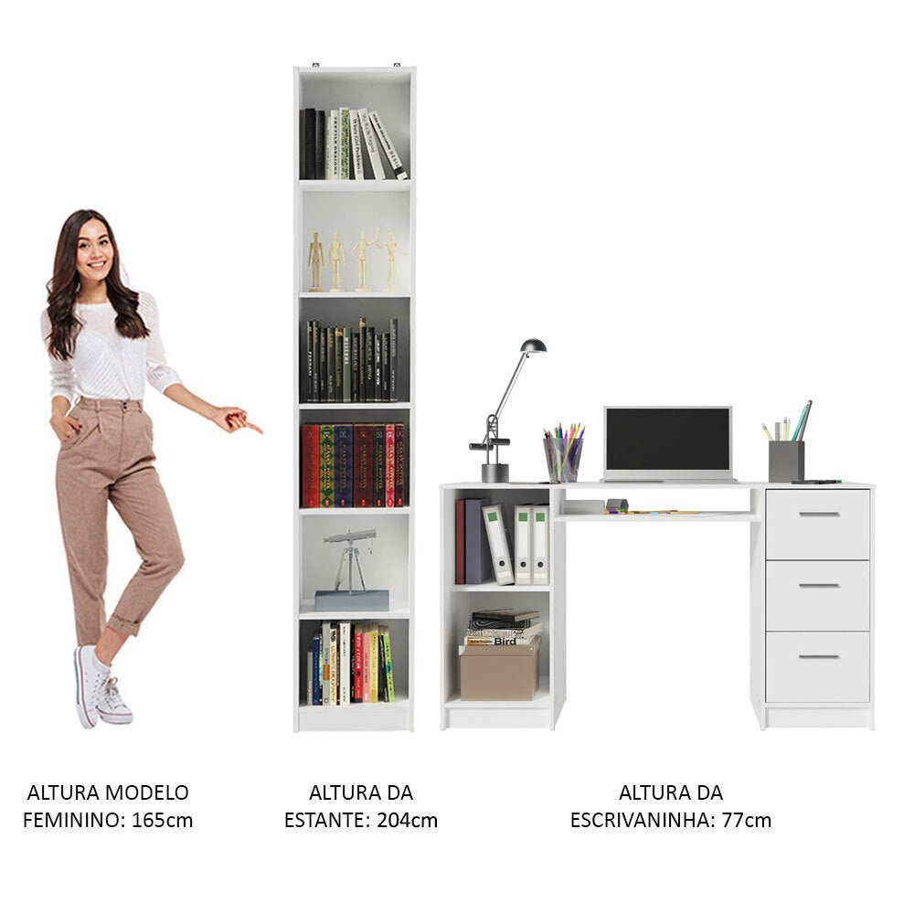 Combo Escritorio y Biblioteca Alaska Blanco 173x204cm con Tres Cajones y con Archivador - ESCRITORIOS | Bylmo