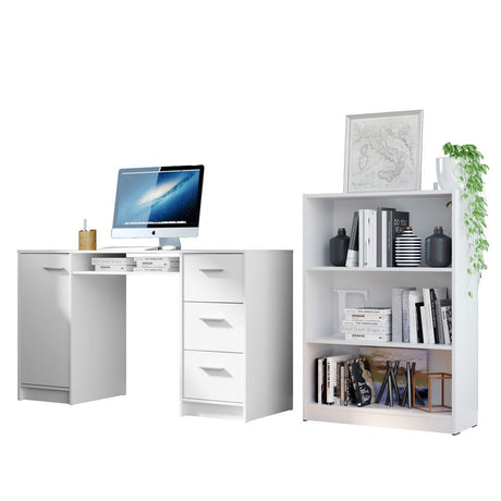 Combo Escritorio y Biblioteca Alaska Blanco 207x102cm con Tres Cajones y con Archivador - ESCRITORIOS | Bylmo