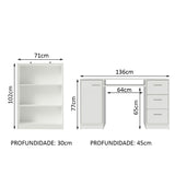 Combo Escritorio y Biblioteca Alaska Blanco 207x102cm con Tres Cajones y con Archivador - ESCRITORIOS | Bylmo