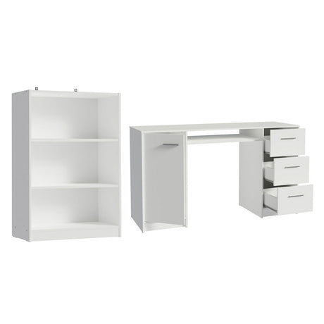 Combo Escritorio y Biblioteca Alaska Blanco 207x102cm con Tres Cajones y con Archivador - ESCRITORIOS | Bylmo