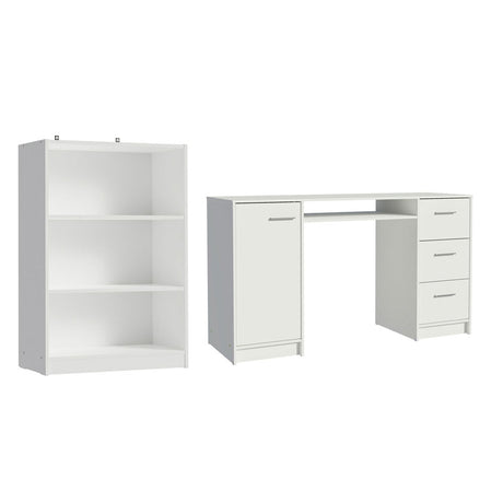 Combo Escritorio y Biblioteca Alaska Blanco 207x102cm con Tres Cajones y con Archivador - ESCRITORIOS | Bylmo