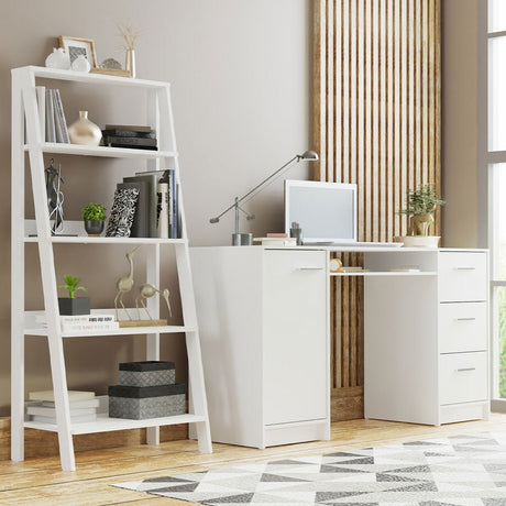 Combo Escritorio y Biblioteca Alaska Blanco 136x77cm con Tres Cajones y con Archivador - ESCRITORIOS | Bylmo
