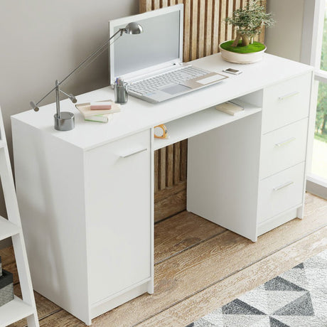 Combo Escritorio y Biblioteca Alaska Blanco 136x77cm con Tres Cajones y con Archivador - ESCRITORIOS | Bylmo