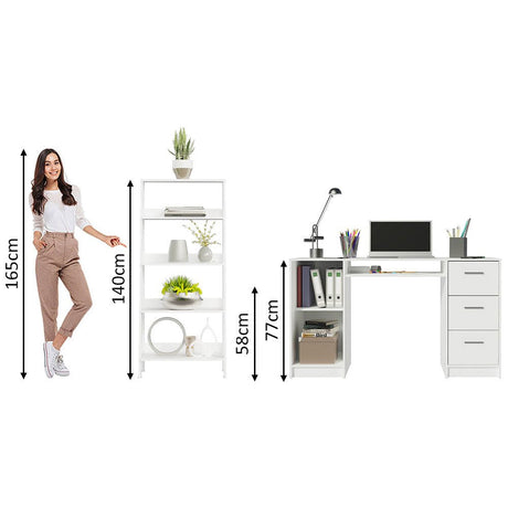 Combo Escritorio y Biblioteca Alaska Blanco 136x77cm con Tres Cajones y con Archivador - ESCRITORIOS | Bylmo