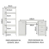 Combo Escritorio y Biblioteca Alaska Blanco 136x77cm con Tres Cajones y con Archivador - ESCRITORIOS | Bylmo