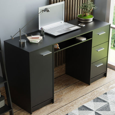 Combo Escritorio y Biblioteca Alaska Negro 136x77cm con Tres Cajones y con Archivador - ESCRITORIOS | Bylmo