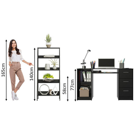 Combo Escritorio y Biblioteca Alaska Negro 136x77cm con Tres Cajones y con Archivador - ESCRITORIOS | Bylmo