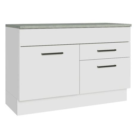 Mueble Inferior de Cocina Agata Blanco 120x84cm con Mesón de Madera sin Estufa y con Dos Cajones - MUEBLES INFERIORES DE COCINA | Bylmo