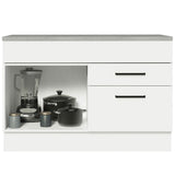 Mueble Inferior de Cocina Agata Blanco 120x84cm con Mesón de Madera sin Estufa y con Dos Cajones - MUEBLES INFERIORES DE COCINA | Bylmo