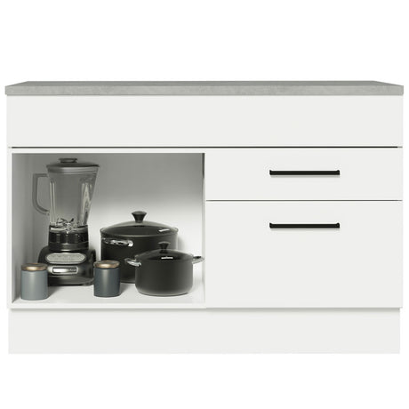 Mueble Inferior de Cocina Agata Blanco 120x84cm con Mesón de Madera sin Estufa y con Dos Cajones - MUEBLES INFERIORES DE COCINA | Bylmo