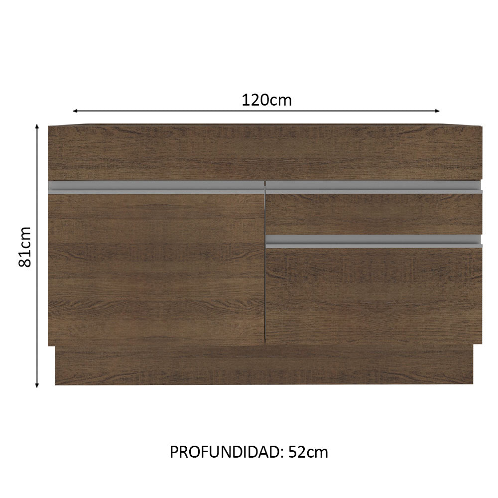Mueble Inferior de Cocina Glamy Marron 120x81cm sin Mesón sin Estufa y con Dos Cajones - MUEBLES INFERIORES DE COCINA | Bylmo