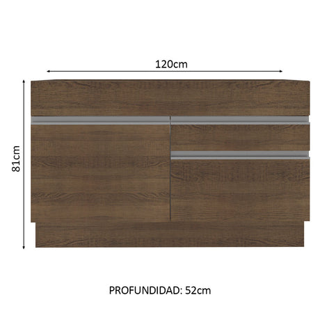 Mueble Inferior de Cocina Glamy Marron 120x81cm sin Mesón sin Estufa y con Dos Cajones - MUEBLES INFERIORES DE COCINA | Bylmo