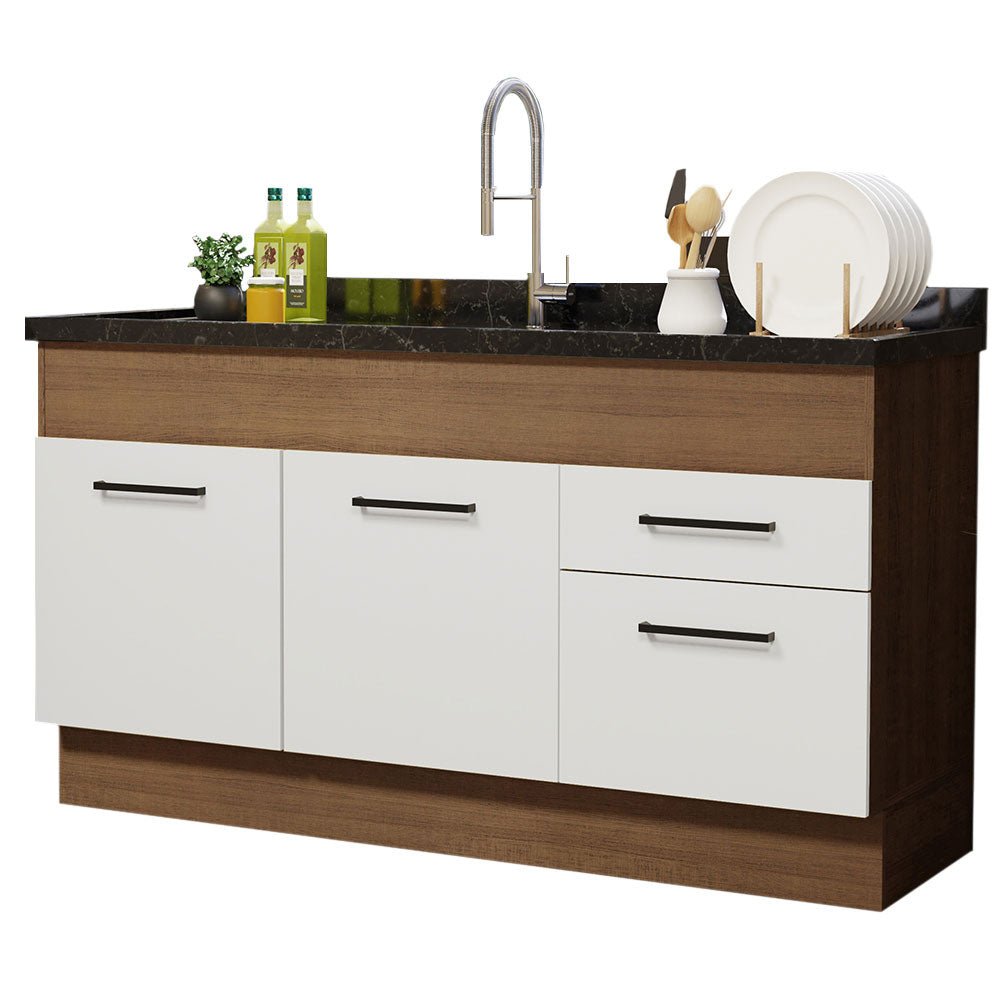 Mueble Inferior de Cocina Agata Marron y Blanco 150x81cm sin Mesón sin Estufa y con Dos Cajones - MUEBLES INFERIORES DE COCINA | Bylmo