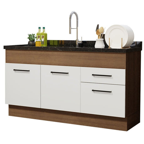 Mueble Inferior de Cocina Agata Marron y Blanco 150x81cm sin Mesón sin Estufa y con Dos Cajones - MUEBLES INFERIORES DE COCINA | Bylmo