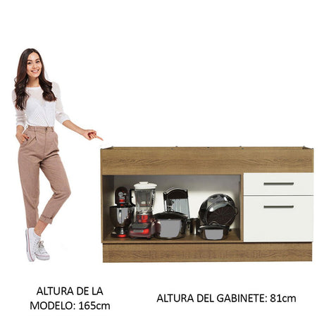 Mueble Inferior de Cocina Agata Marron y Blanco 150x81cm sin Mesón sin Estufa y con Dos Cajones - MUEBLES INFERIORES DE COCINA | Bylmo